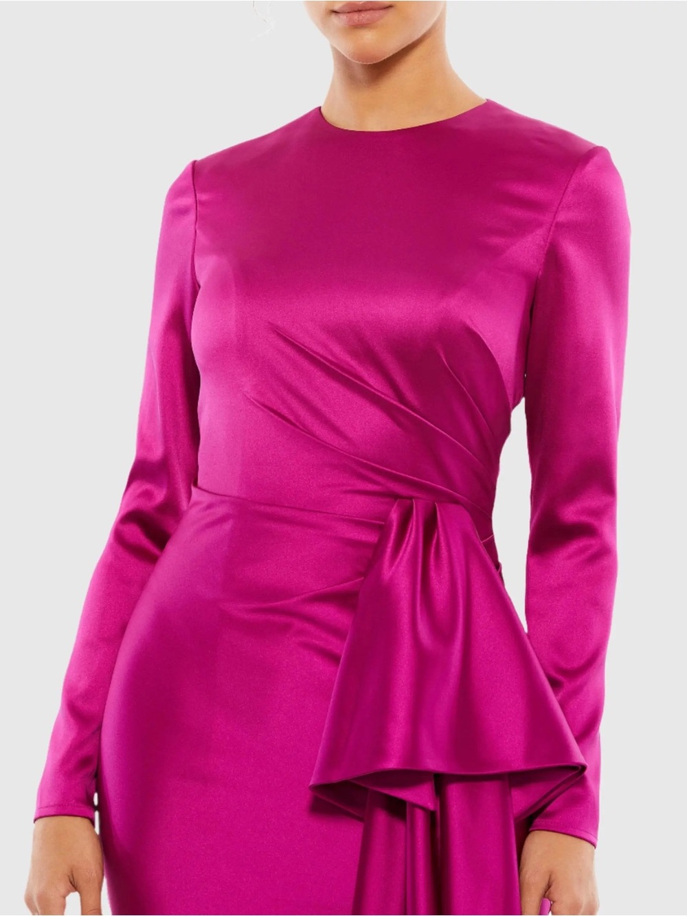 Mac Duggal Vibrant Fuchsia Long-Sleeve Asymmetric Mini Dress - Picture 3 of 4